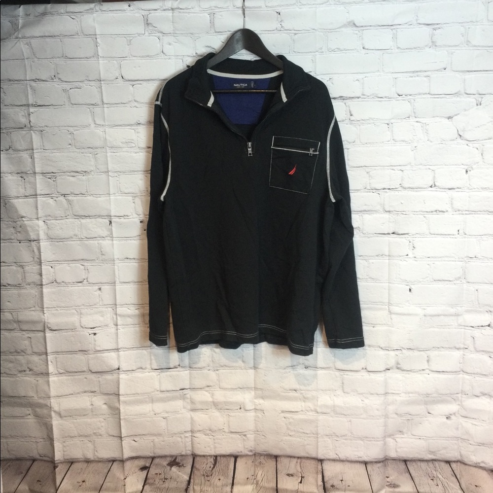 NAUTICA VINTAGE COMPETITION QUARTER ZIP BLACK SWEATSHIRT EUC SZ L